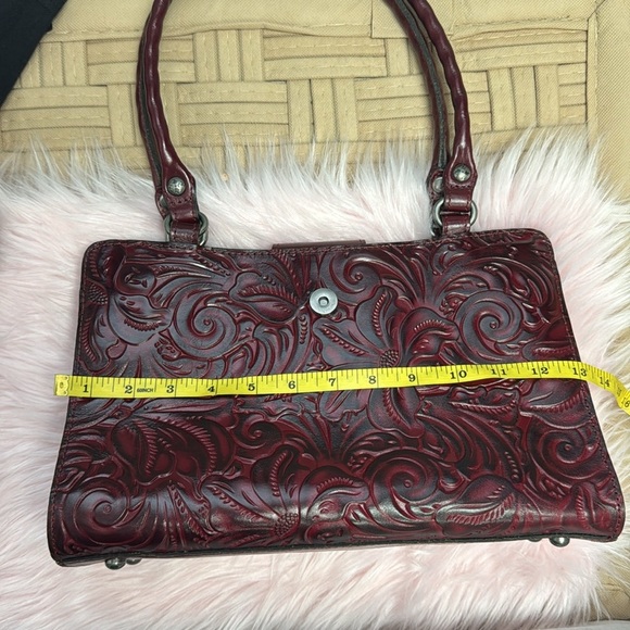 Patricia Nash Burgundy Embossed Leather Shoulder Bag - Picture 9 of 12